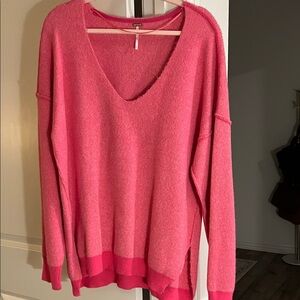 Free People Vivid Pink V-Neck Sweater